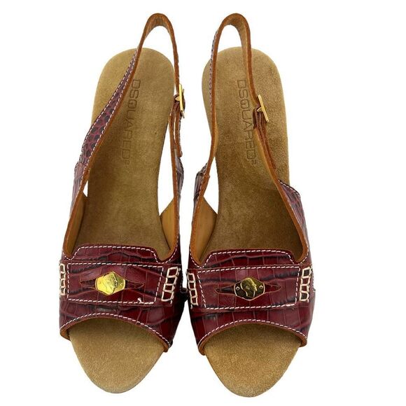 $630 New Dsquared2 Women US 7 Brown Leather Sandal Pumps Platform Heel Shoes - Picture 7 of 17